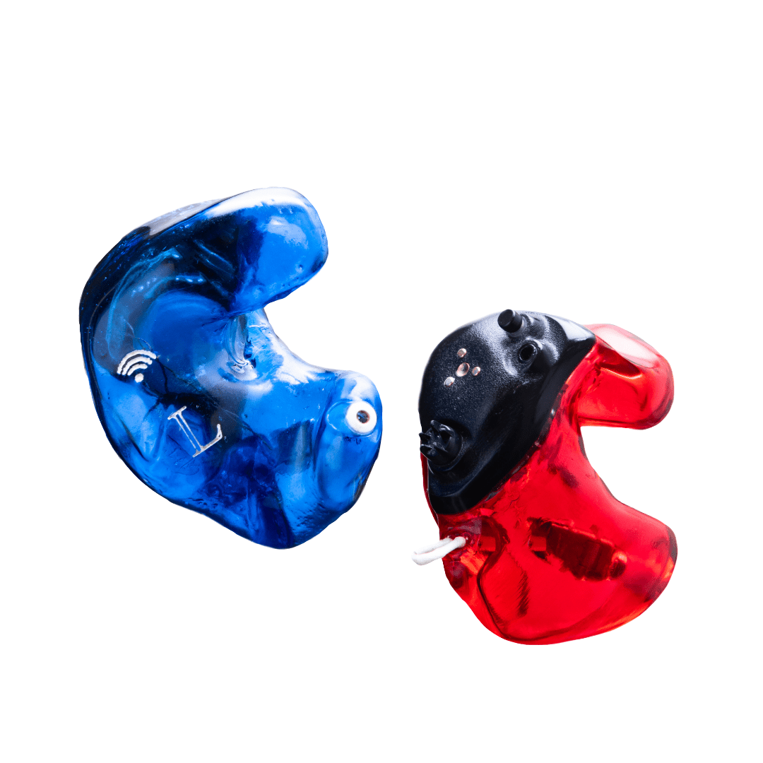 Blue and Red Earbuds
